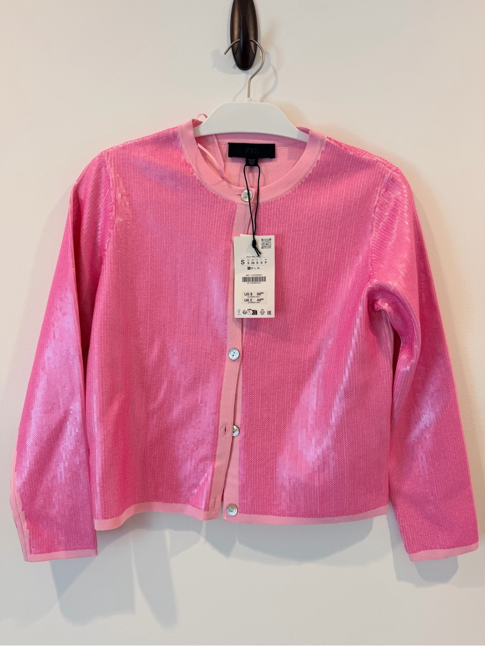 Zara Pink Shimmer Button-Front Cardigan